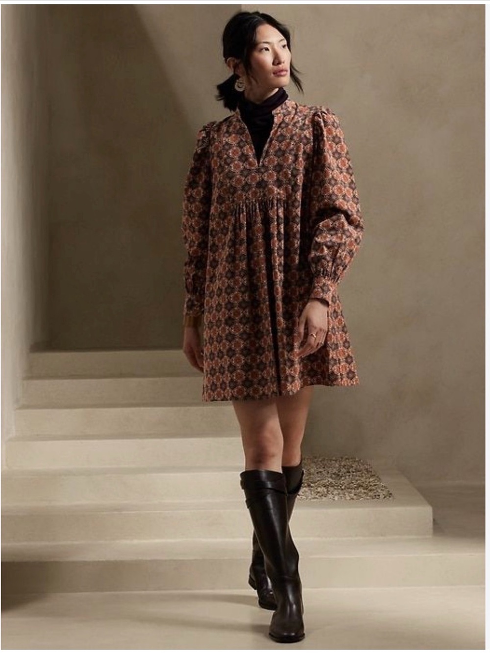 Banana Republic Solari Corduroy Mini Dress in the Beachwood print, size XS.